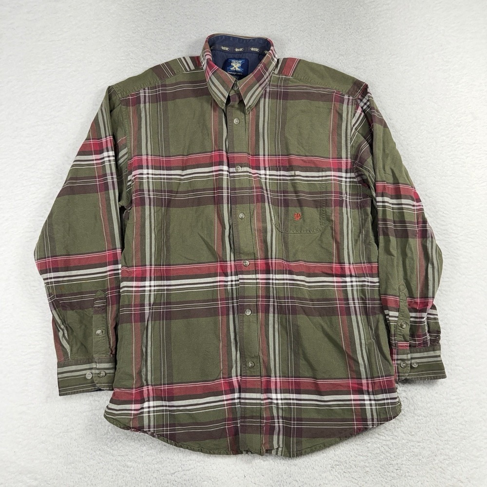 Wrangler Twenty X 20X Shirt Mens XL Plaid Button Up 100% Cotton Western green